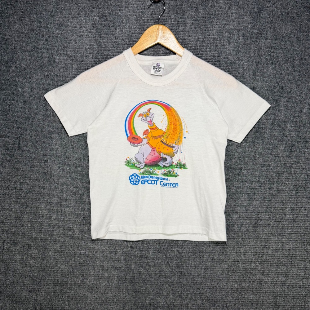 Vintage 1982 Walt Disney World EPCOT Center Figment Dragon Baby Tee White Raglan
